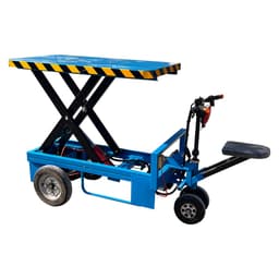 DINGXIN Electric Hydraulic Lift Table Cart, 1.2 m Ride-On Scissor Lift with Removable Seat, Brushless Motor and Pneumatic Wheels, One-Person Material Handling Truck for Warehouse